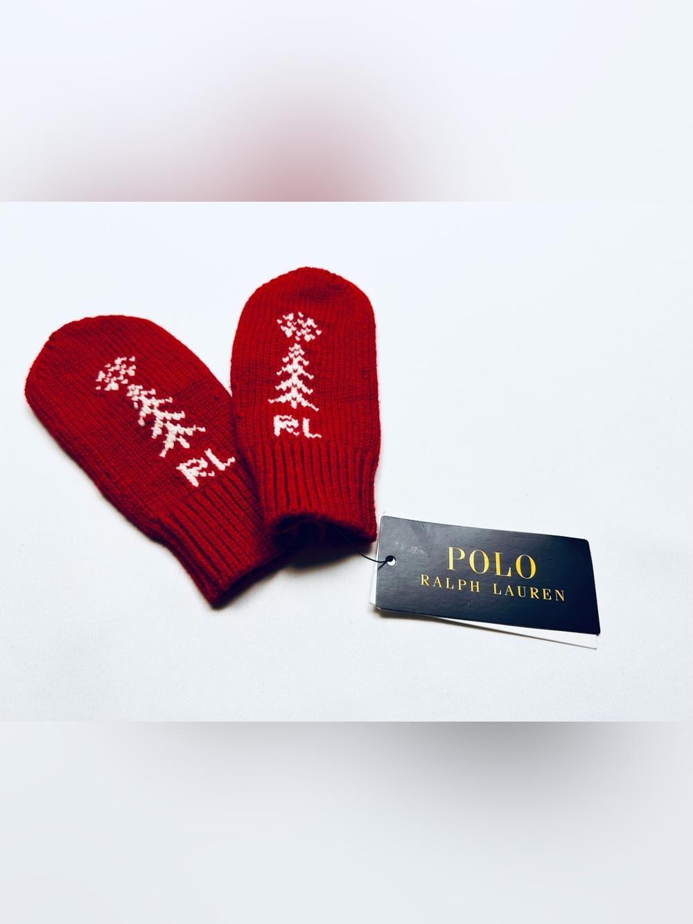Polo by Ralph Lauren Red Knit Mittens with White Tree Motif